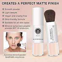 Vista 4 de Polvo de ajuste de protector solar mineral para cara y cuero cabelludo, SPF 35 polvo mineral cepillo protector solar control de aceite acabado mate