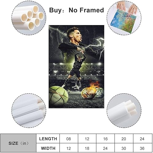 Miniatura 2 de VCLUST Cristiano Ronaldo Póster de fútbol Póster de decoración artística pintura estética de pared lienzo para decoración de dormitorio, 16 x 24