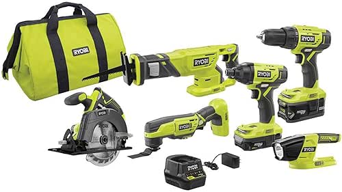 RYOBI P1819 18V One+ Lithium Ion Combo Kit (6 Tools: