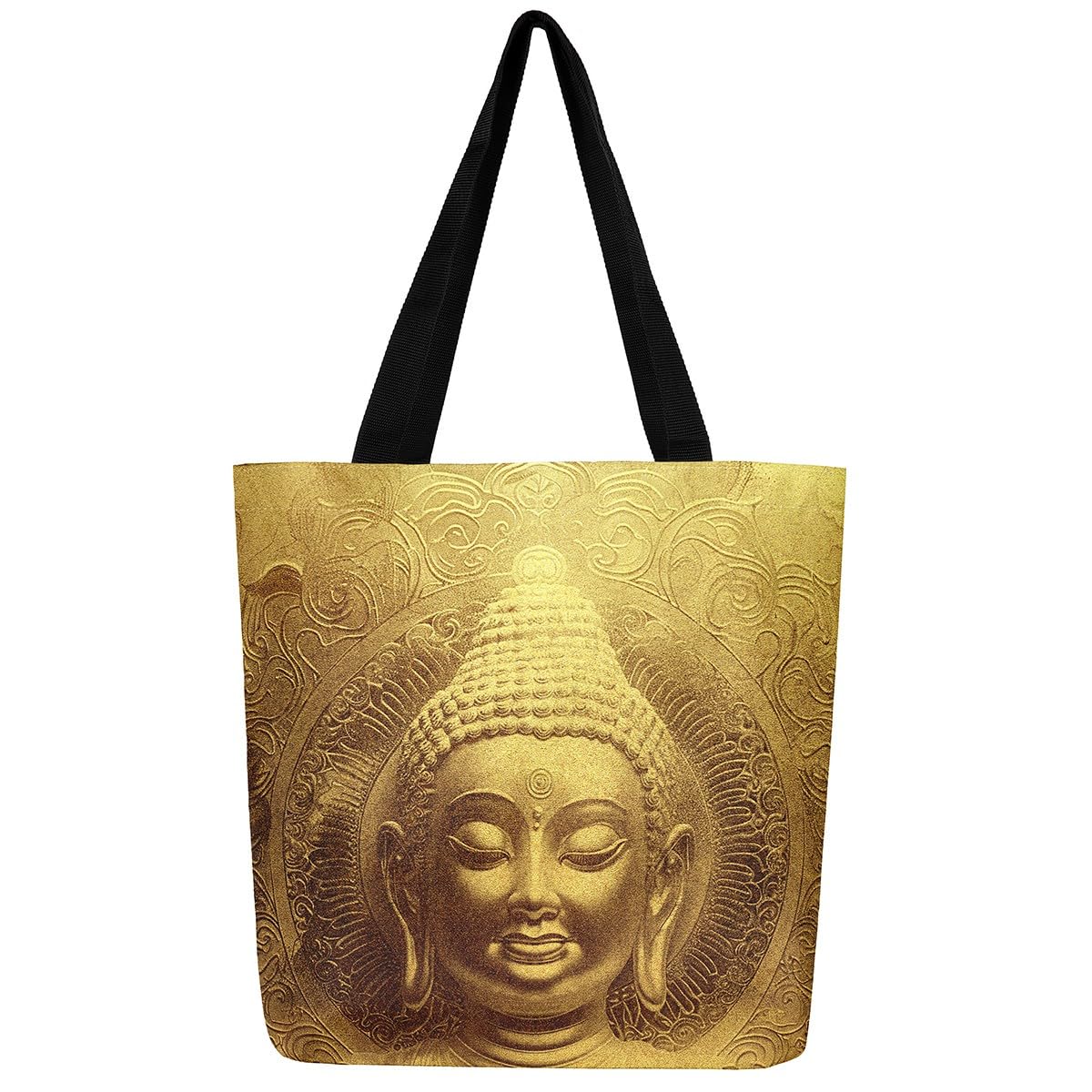 Homewish Golden Mandala Canvas Bag Asian Culture Theme Canvas Tote Bag Exotic Retro Style Reusable Grocery Bag Soft Shopping Bag