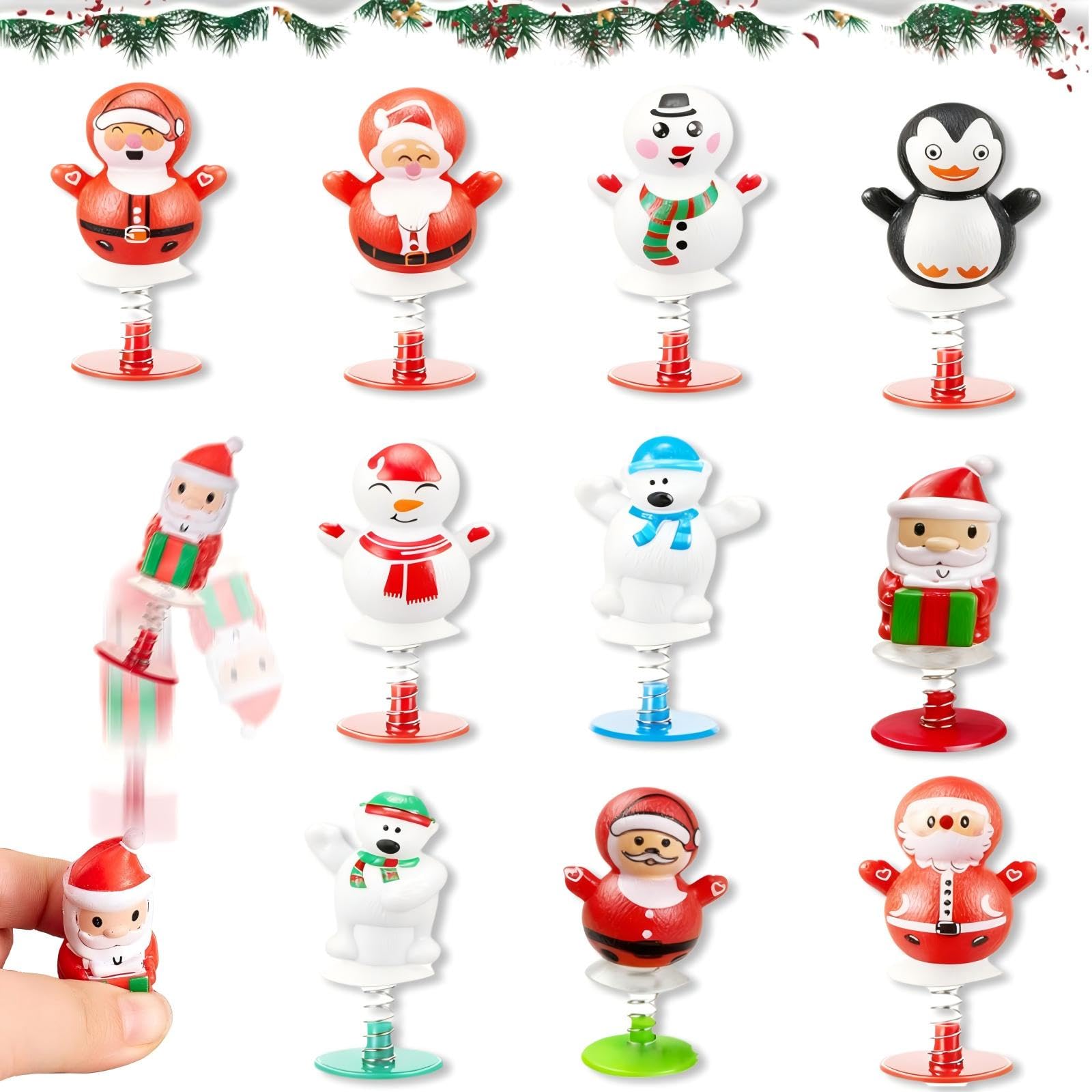 HUSHRICH 10Pcs Christmas Party Bag Fillers, Christmas Jump up Toys Novelty Pop Up Toys for Kids Stocking Fillers