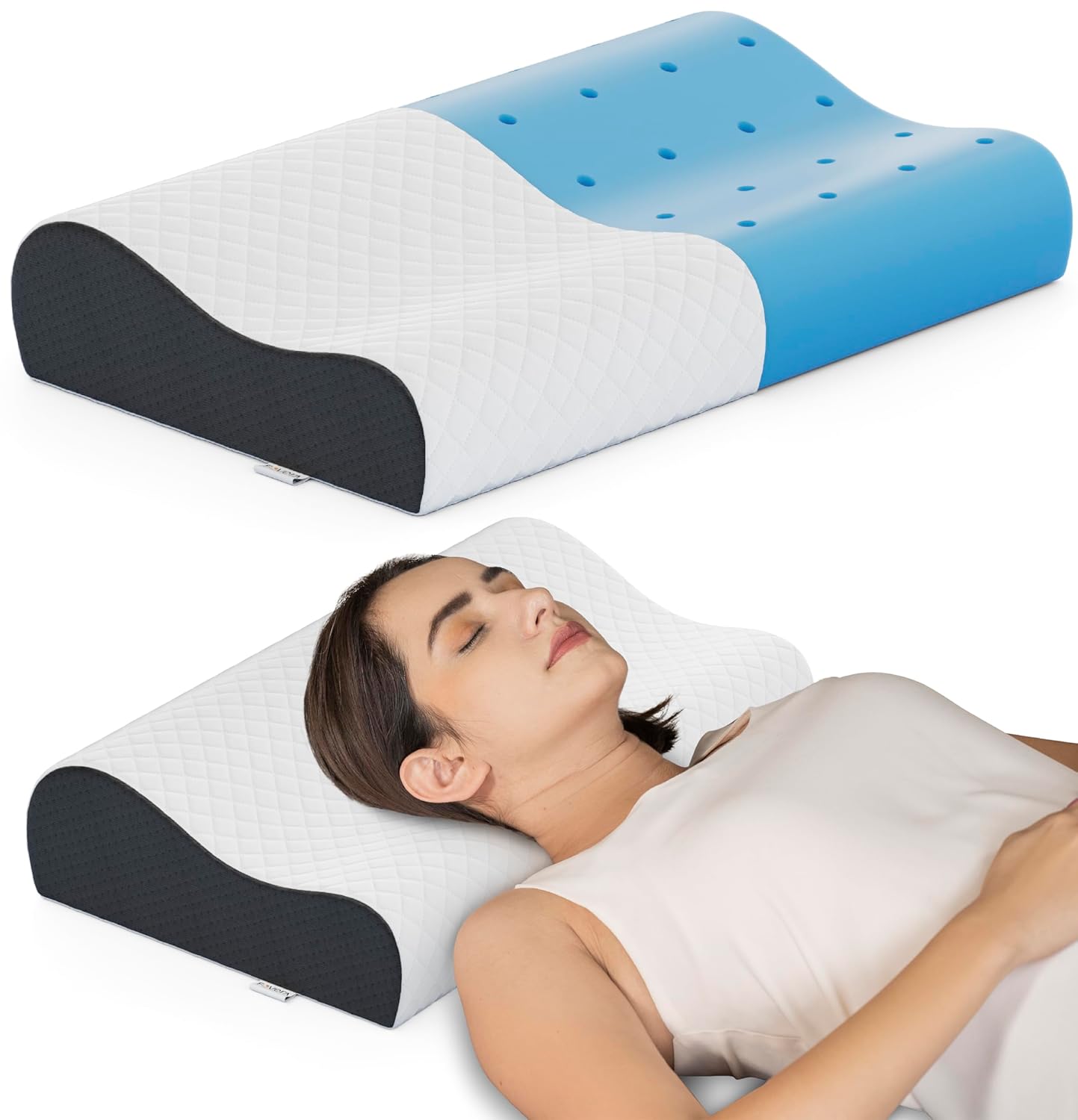 FOVERA Cervical Pillow | 2 Years Warranty | Cool Gel Memory Foam Orthopedic Neck Support Pillow for Sleeping, Neck & Shoulder Pain (Queen – 21 x 13 x 4 Inch, Dual Color, Pack of 1)