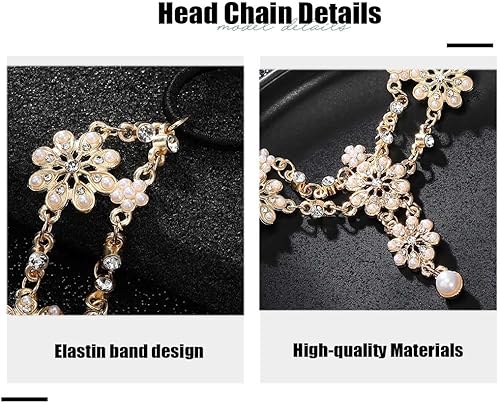 Miniatura 6 de GORTIN Diadema de novia de boda, cadena de diamantes de imitación, diadema de cristal, cadena de pelo de flores, cadena de frente en capas,