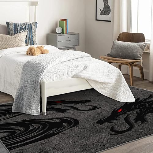 Miniatura 2 de Alfombra de dragón chino de 3 x 5 pies, alfombras de fantasía para dormitorio, sala de estar, alfombra oriental, lavable, antideslizante y suave,