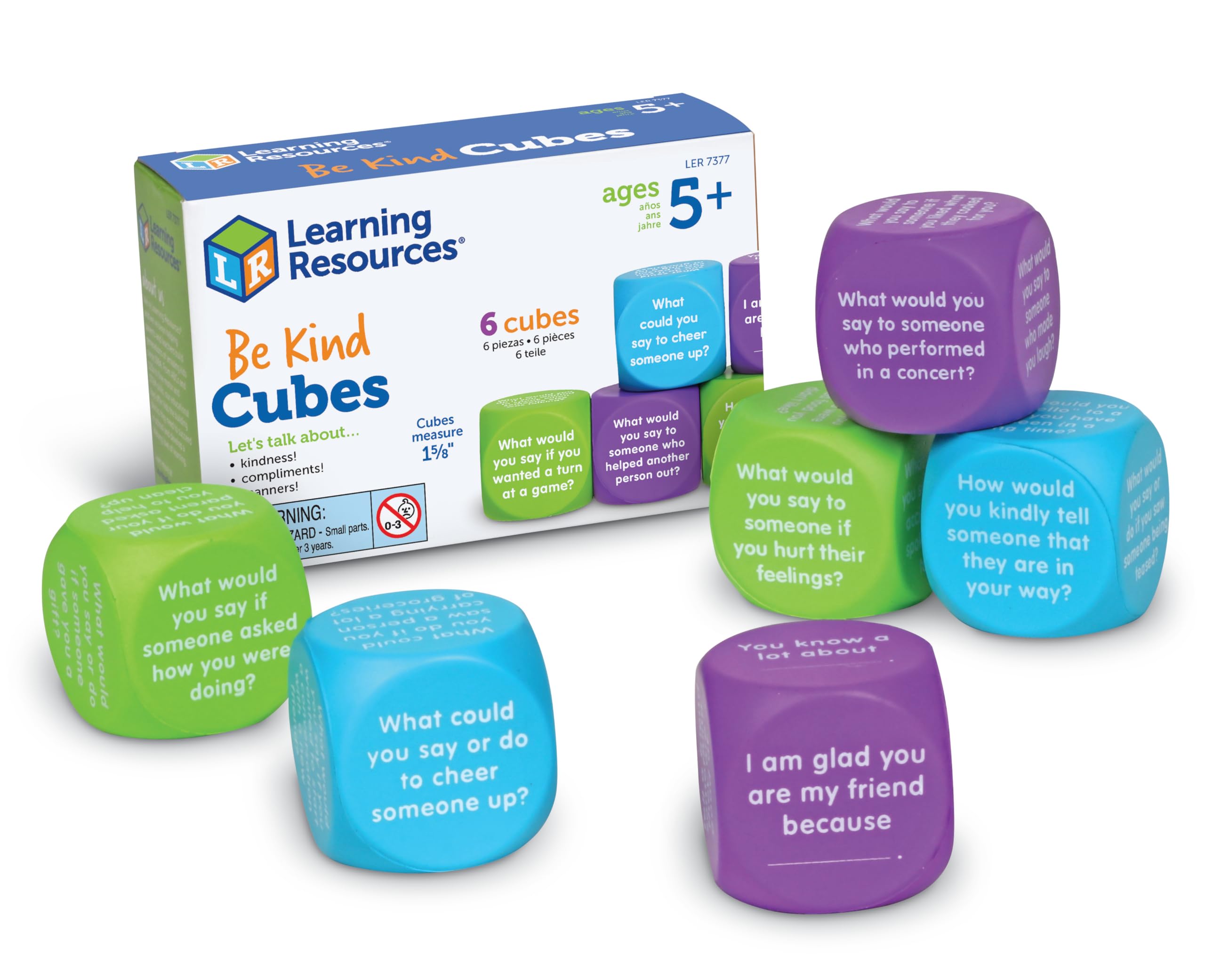 Learning Resources Be Kind Cubes, 6 pieces, Ages 5+ Social Emotional Learning Toys, Speech Therapists Materials, Emotional Intelligence Toys