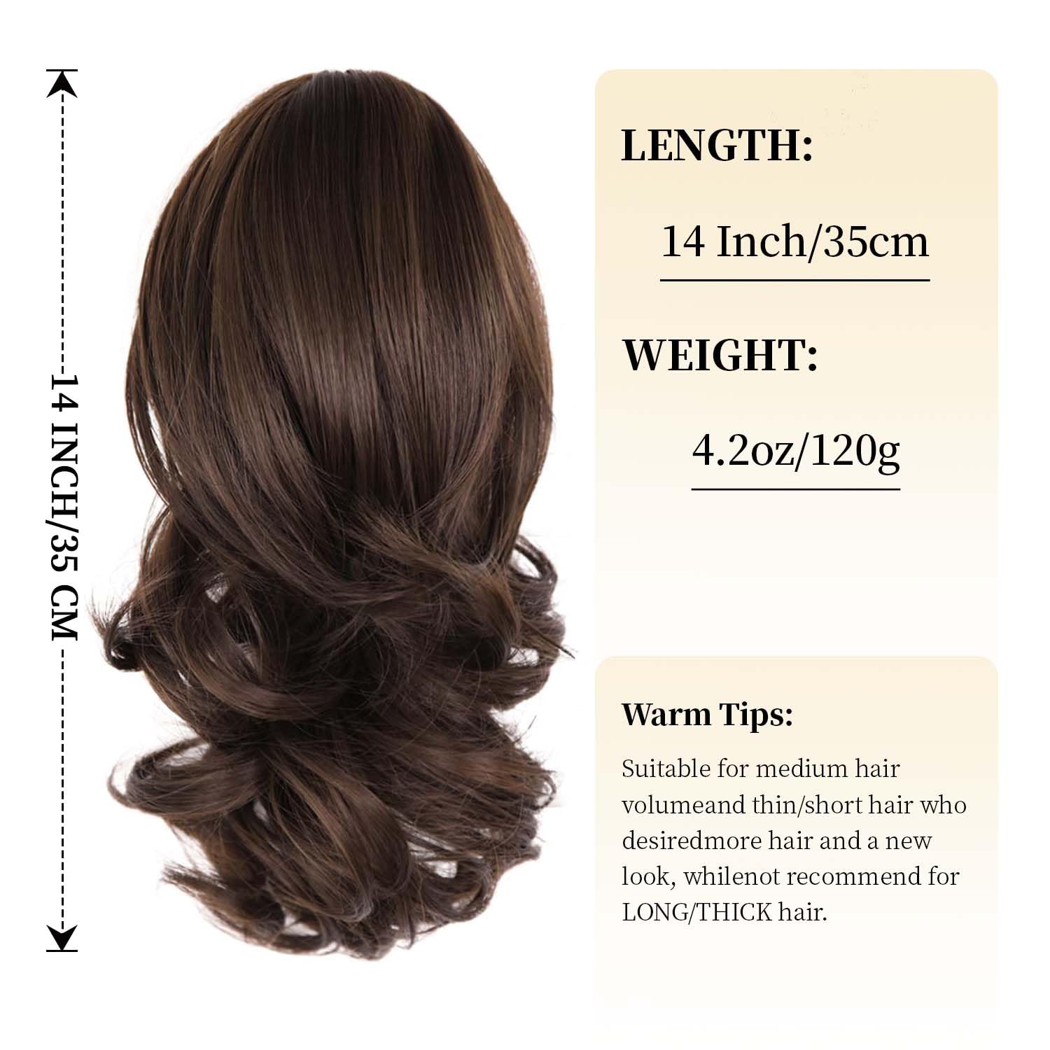 MODERN QUEEN Claw Clip In Ponytail Extensions, 14 Inch Curly Wavy Pony Tail, Synthetic Hair Extensions Ponytail, Natural Soft Hairpieces For Women(Chocolate Brown)