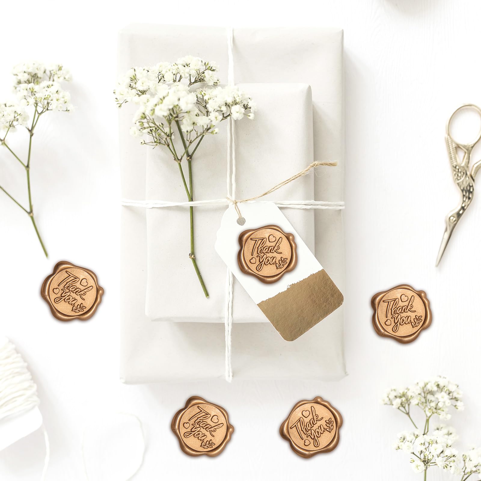 50 Autocollants Sceaux De Cire Dorés - Diamètre 3 Cm, Motif Eucalyptus, Pour Enveloppes, Cadeaux, Mariage, Noël - 3