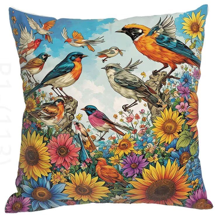 4er Set Bunt Kissenbezug 80x80 Kissenbezüge Outdoor Wasserfest Vogel Kissen, Couchkissen Osterdeko Kissenhülle mit Reißverschluss kopfkissenbezug Dekokissen für Sofa Zuhause Deko Wohnzimmer H2-113 – Bild 6