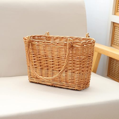 Miniatura 7 de Cesta de picnic de mimbre natural con asa – Cesta tejida de sauce para huevos, dulces, comestibles, flores, regalos, almacenamiento en el hogar y al