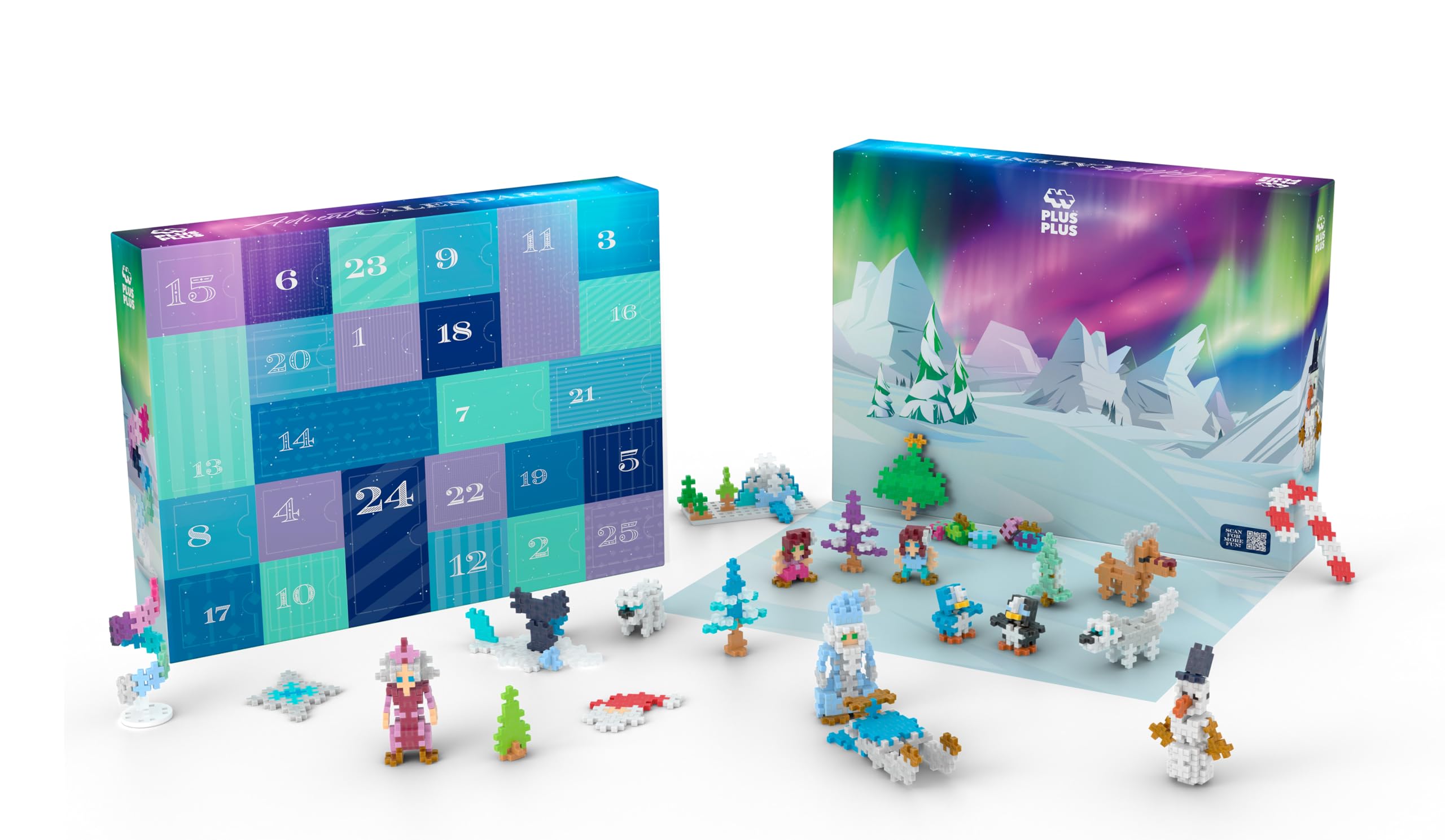 Plus Plus - Adventskalender mit 25 Überraschungen – Bauspiel für Kinder – kreatives Weihnachtsabenteuer mit Anleitung – ca. 600 Teile – für Mädchen und Jungen ab 5 Jahren