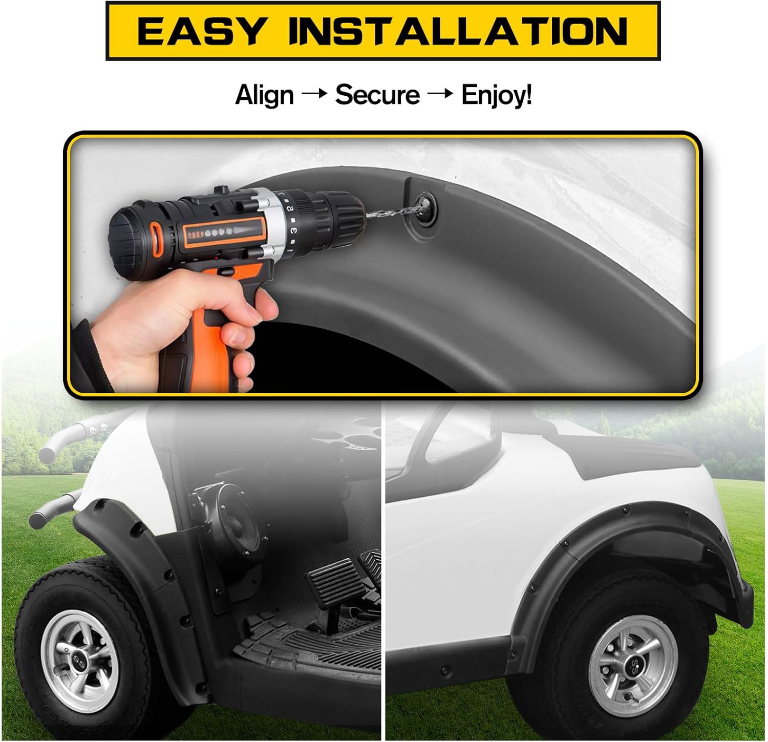 Front and Rear Fender Flares compatible with EZGO RXV 2008-2015 G&E Models, Combined Mud Flaps Guards for E-Z-GO RXV, Golf Cart Accessories, Standard and Unmodified Golf Carts Body Only