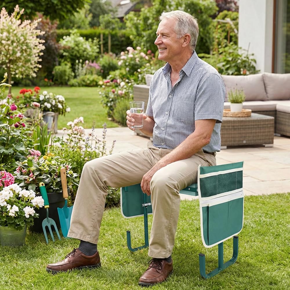 HEYIDAMAI Tabouret de jardin pliable - Hauteur réglable - 60 x 52 x 27 cm - Pour le jardinage, le camping, la pêche