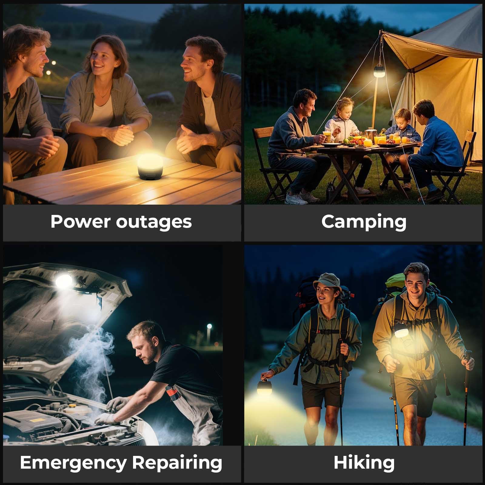 Linterna LED para camping, 8000 mAh, recargable, con 4 modos de luz, 6 luces ajustables de brillo, linterna colgante de emergencia impermeable para huracán, cortes de energía, hogar, senderismo