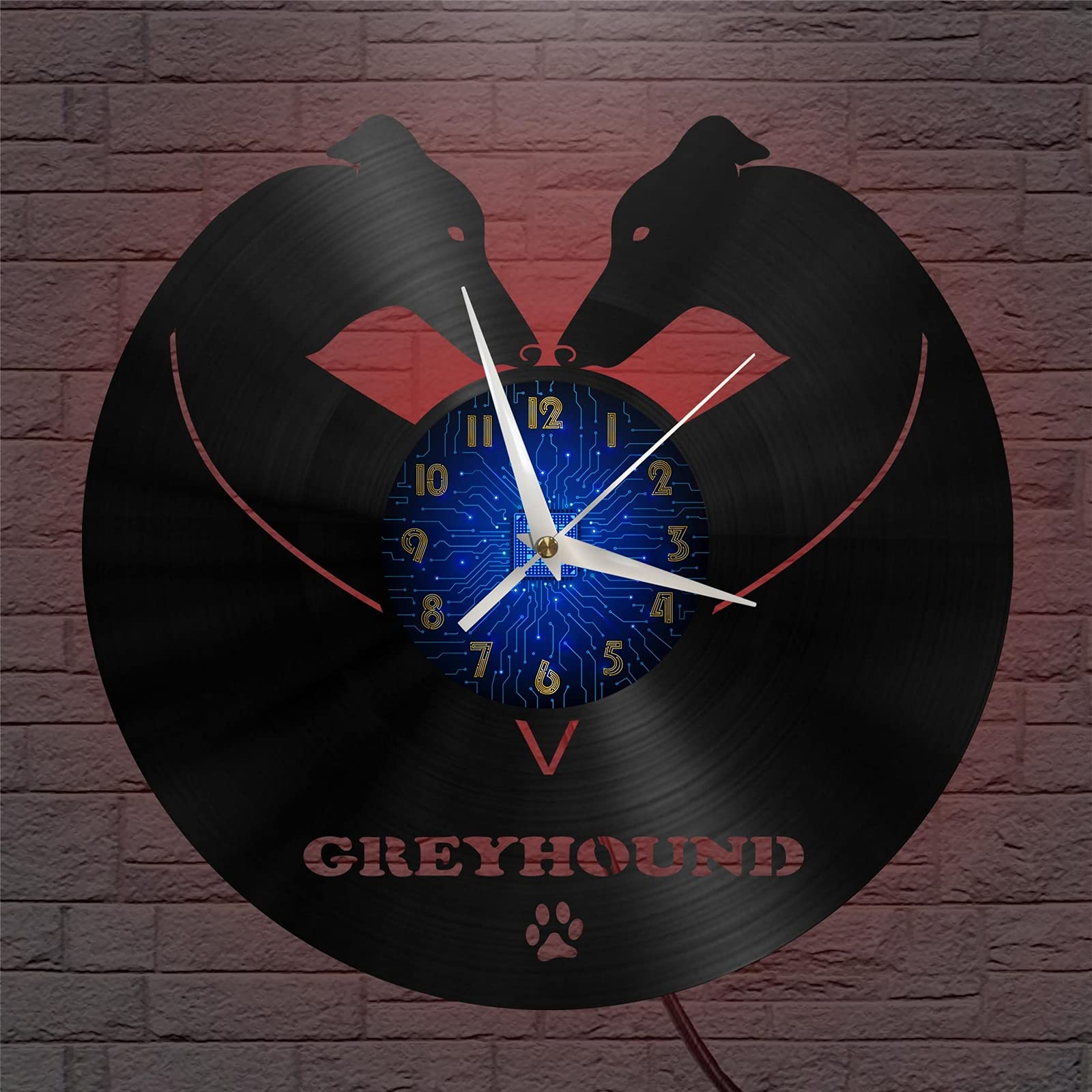 VCS Greyhound dogs theme Vinyl Record vintage Wall Clock for Kitchen(B,with LED)