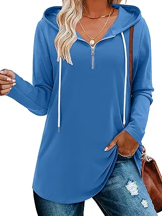 BETTE BOUTIK Womens Quarter Zip Tunic Hoodies Pullover Long Hooded Sweatshirts S-3XL