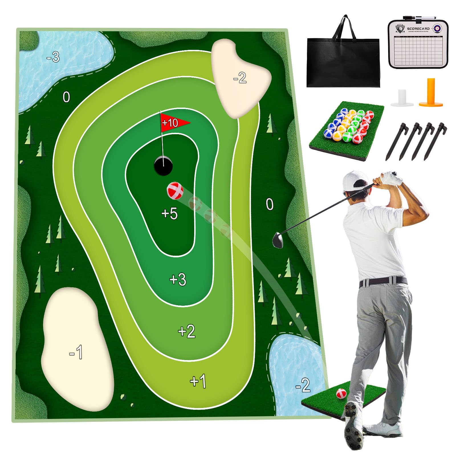SJEhome Golf Chipping Game Mat, Battle Royale Golf Games Set for Adults Kids Family, Indoor Outdoor Golf Practice Mat, Sticky Golf Mat Backyard Office Play Equipment Golf Games