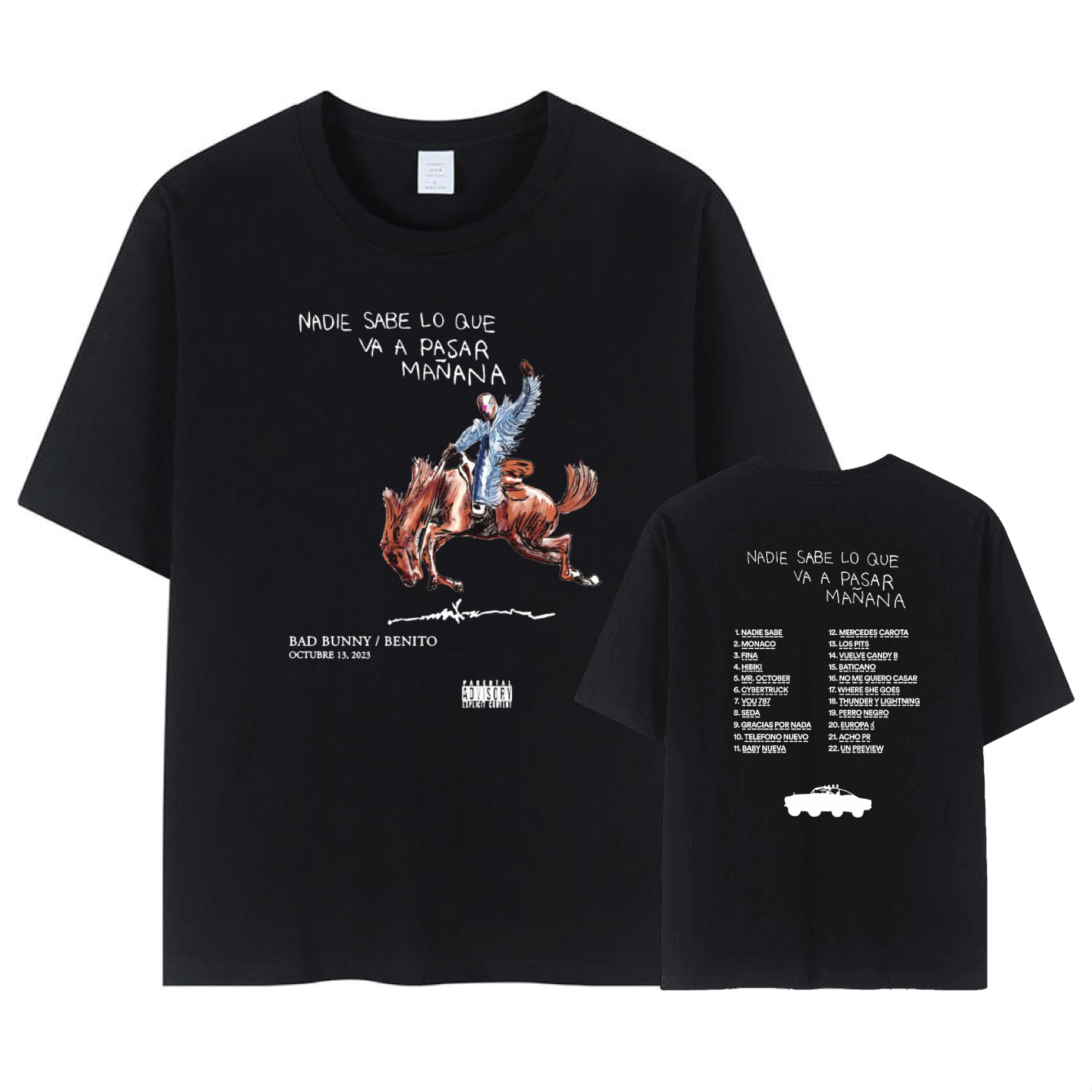 HandmadeBad Merch Bunny Nadie Sabe Lo Que Va A Pasar Mañana Shirt The Most Wanted Tour 2024 Latin Singer (XXL, Black NSLQVAPM)