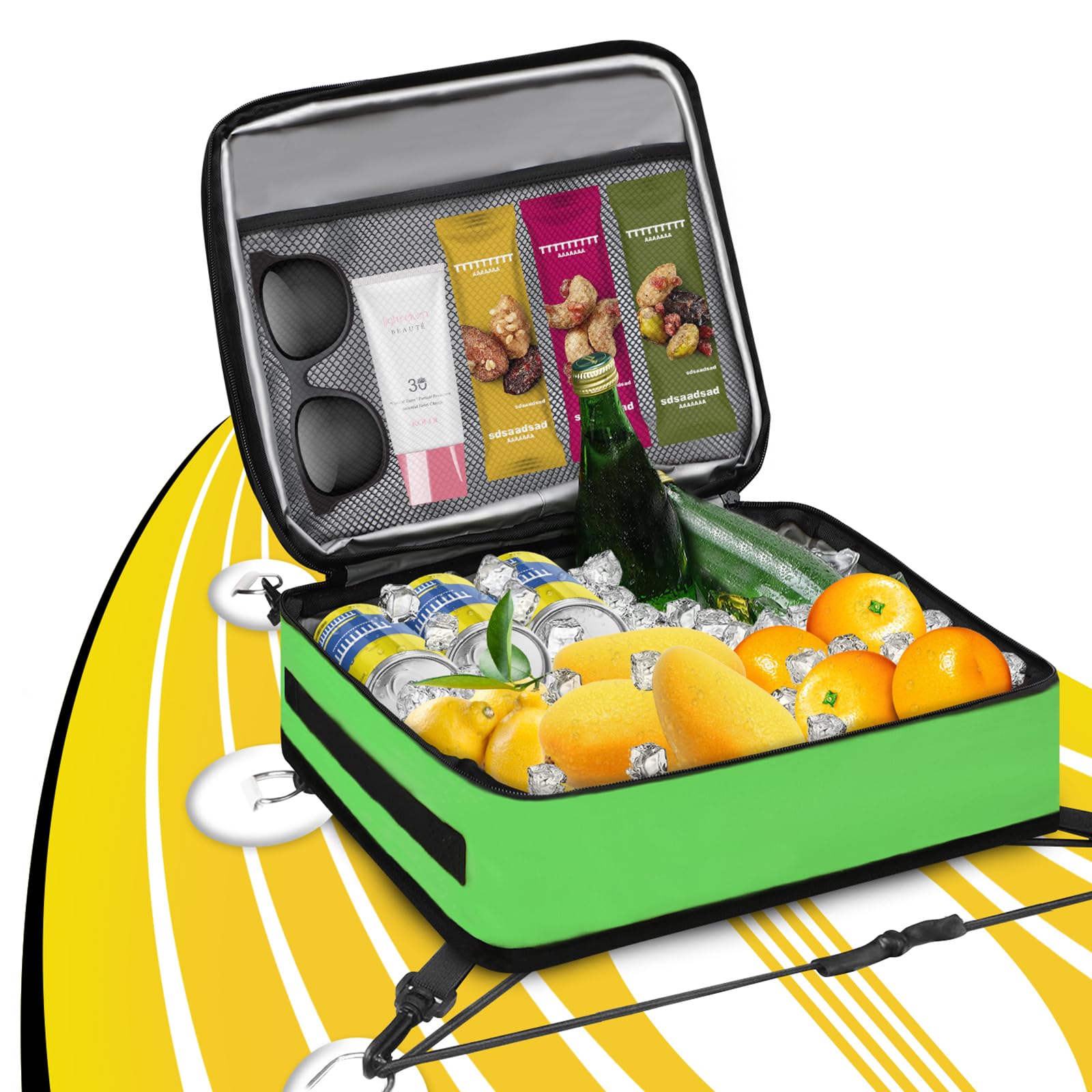 Qozabualy Paddle Board Cooler Bag, Insulated Deck Bag with Mesh Zipper Pocket & 4 Securing Clip Straps, Waterproof 10 Can Cooler for Paddle Board, SUP