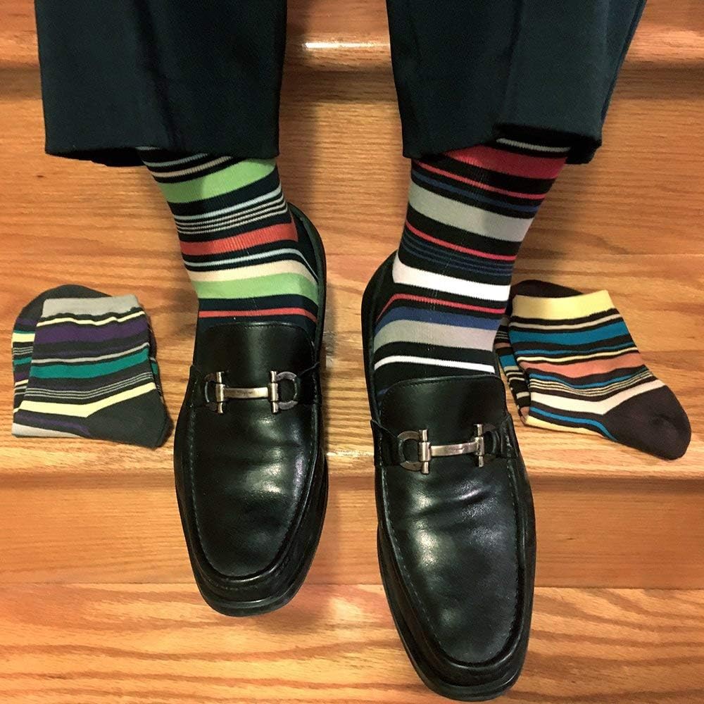 YEJIMONG Men's Cotton Dress Crew Socks 12 Pairs, Fun Patterned & Striped Casual Socks, Animal & Sports Designs, Size 9-12 - Image 4