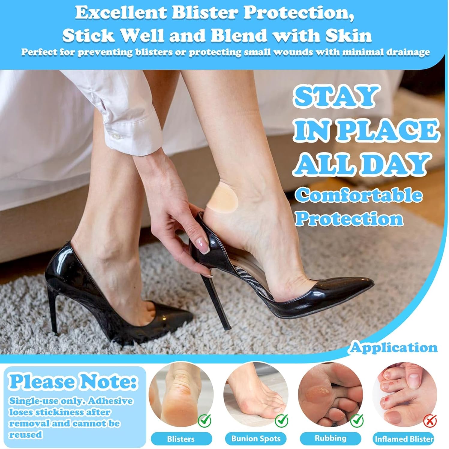 60Pcs Hydrocolloid Blister Bandages for Feet, Waterproof Gel Blister Pads & Blister Cushions for Foot Toes Heels Hands Shoes Blister Prevention Patches - Image 3