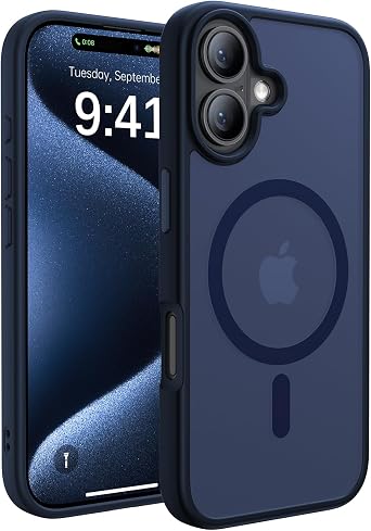 CAHEJILU Magnetic for iPhone 16 Case,[Compatible with MagSafe][Military Grade Drop Protection] Anti-Fingerprint Translucent Matte Shockproof Protective Case for iPhone 16 Phone Case 6.1",Deep Blue
