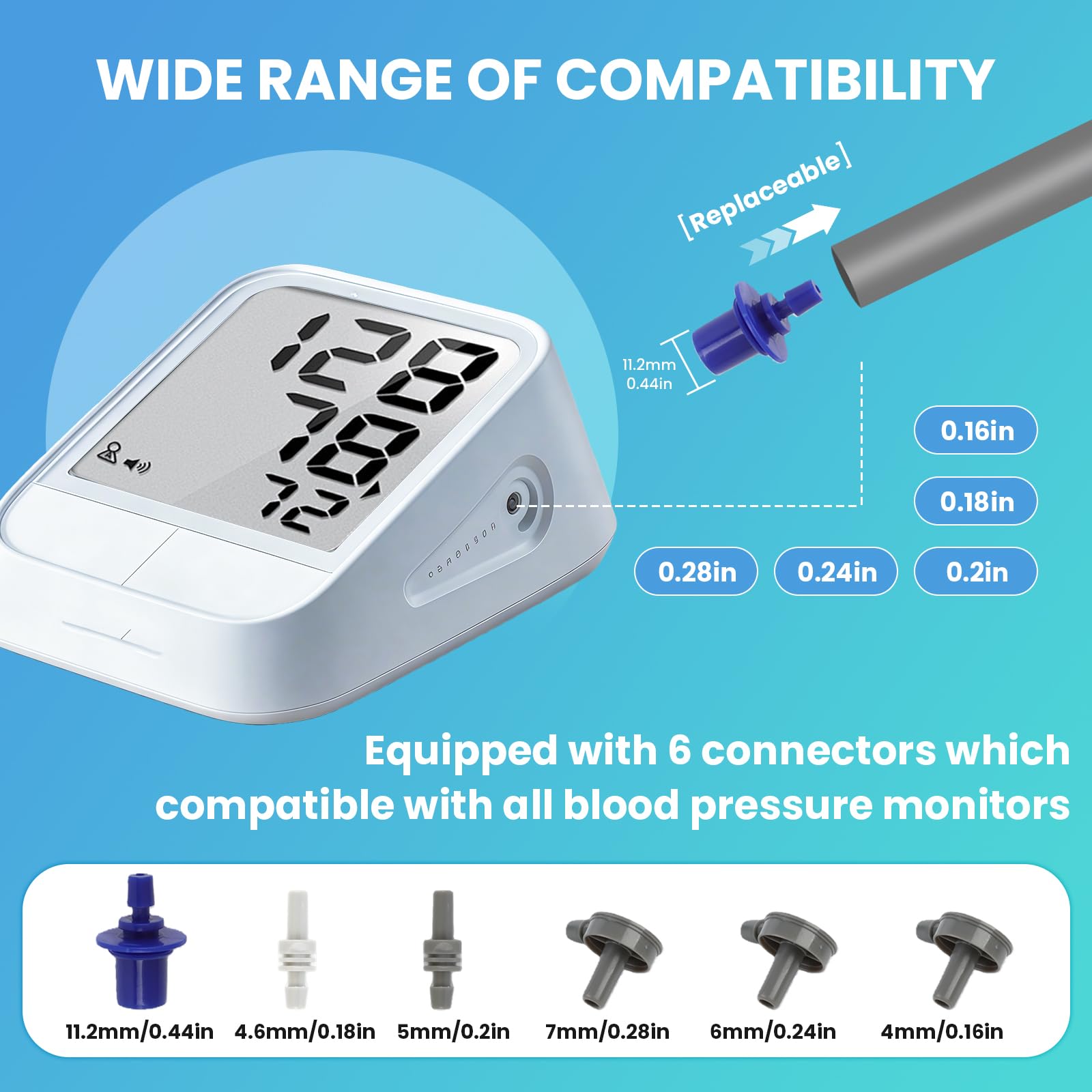 Brazalete extragrande de repuesto para monitores Omron BP de 22 a 60 cm, brazo grande ajustable XL, incluye 6 interfaces universales, compatible con monitores de presión arterial