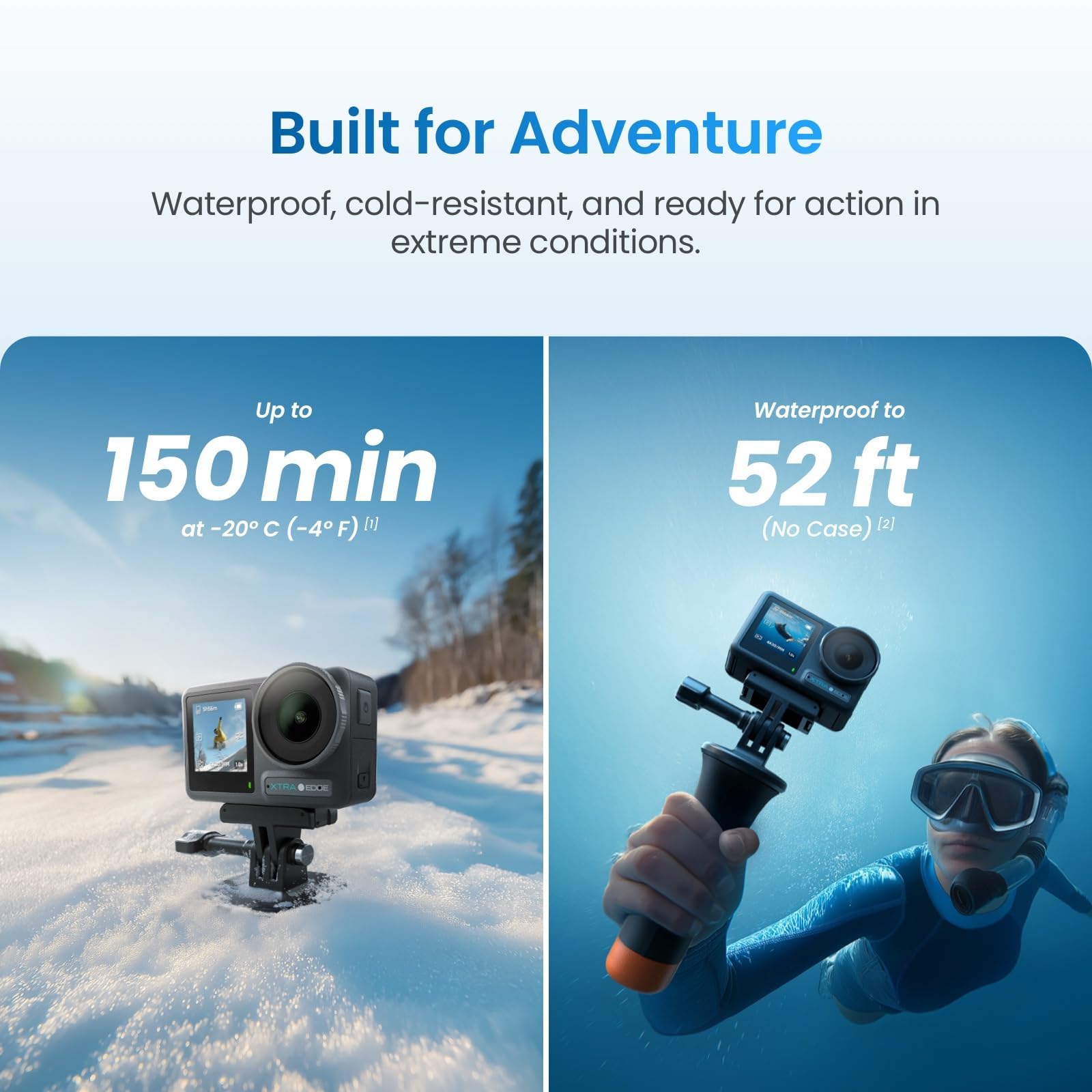 Xtra Action Camera, 1/1.3" Sensor & 4K Cinematic Video, Hyper Stabilization, Waterproof Camera to 52 Ft, 3-Hour Battery, Universal Quick Mount, Vlogging Camera for Adventure Photography