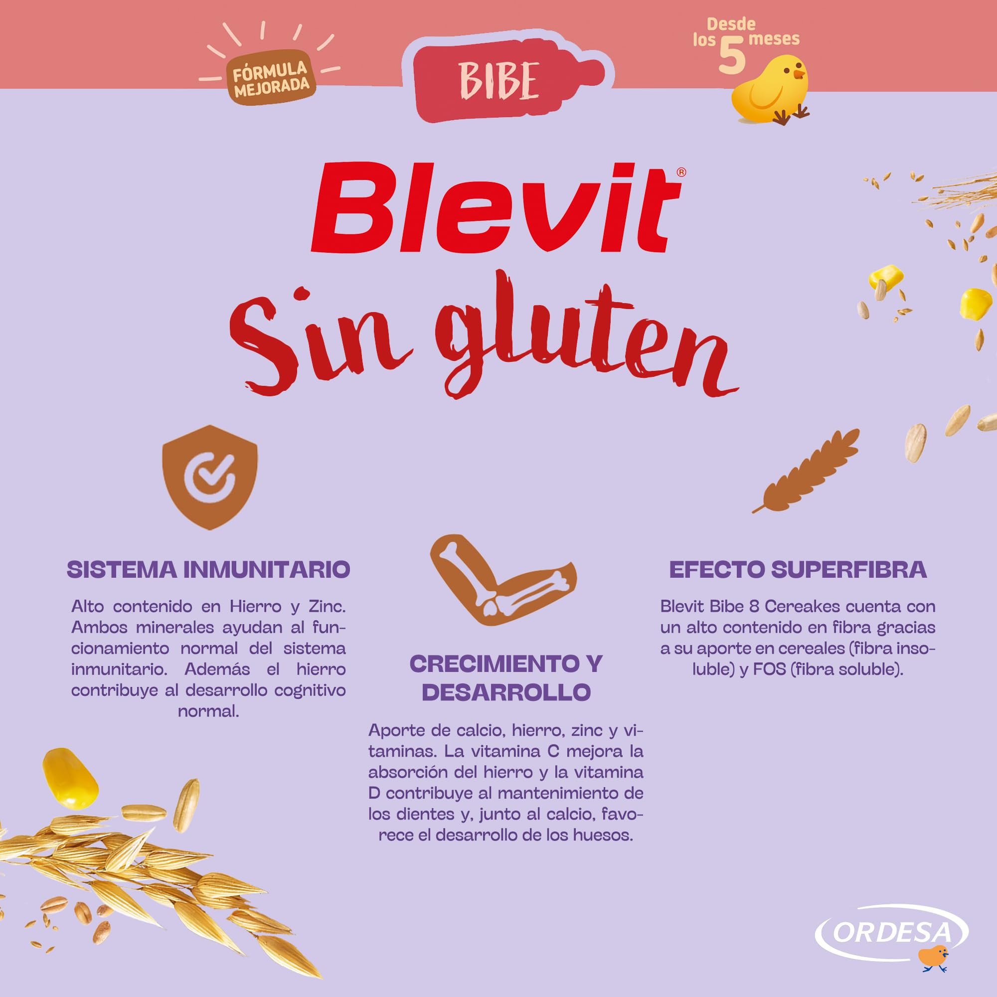 Blevit Bibe Sin gluten | 500g | Papilla para Bebé desde los 4 Meses con 95% de Cereales - 14 Vitaminas y Minerales