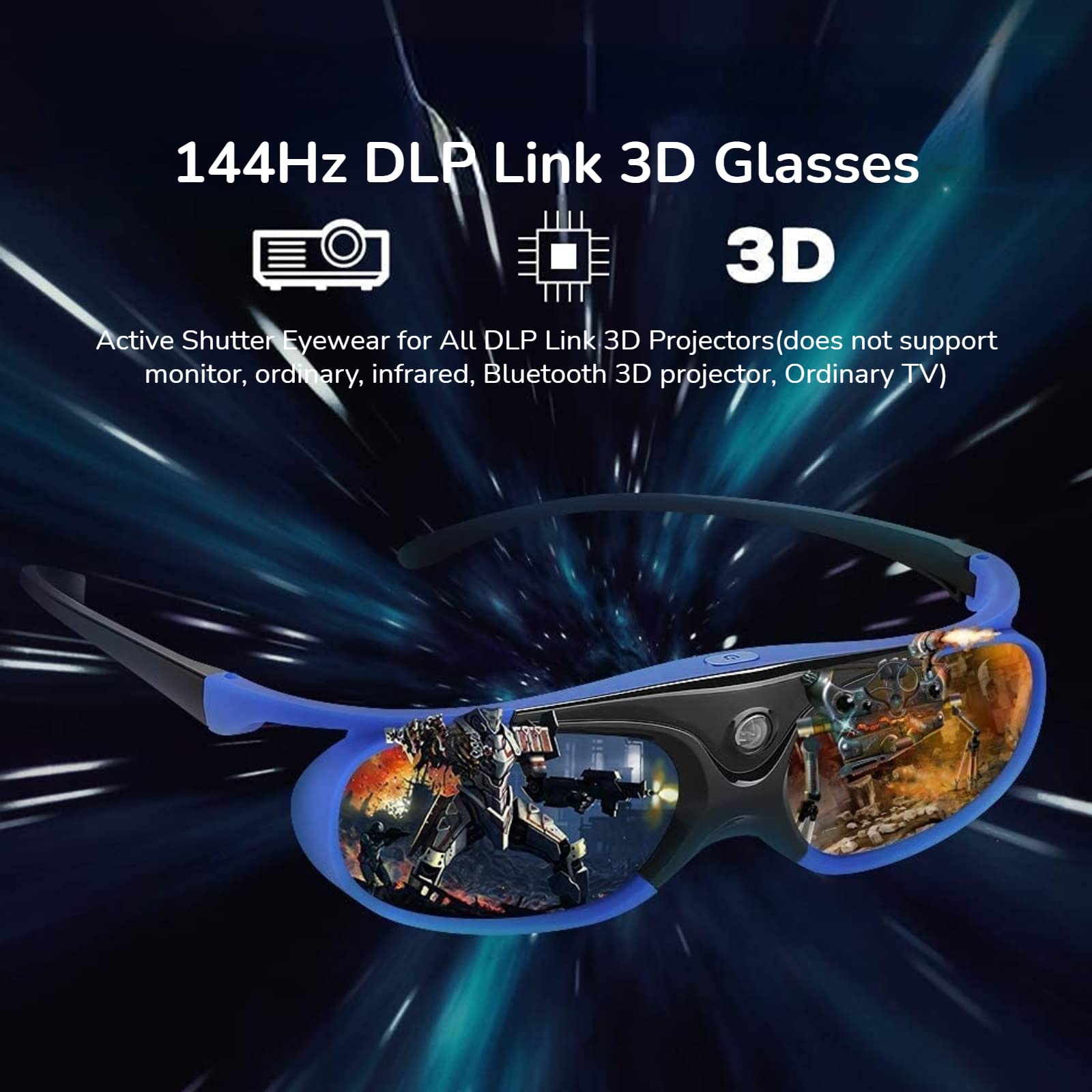 2 Stuks DLP Link 3D-bril, 144Hz Active Shutter 3D-bril, Oplaadbare 3D 2 Stuks DLP Link 3D-bril, 144Hz Active Shutter 3D-bril, Oplaadbare 3D
