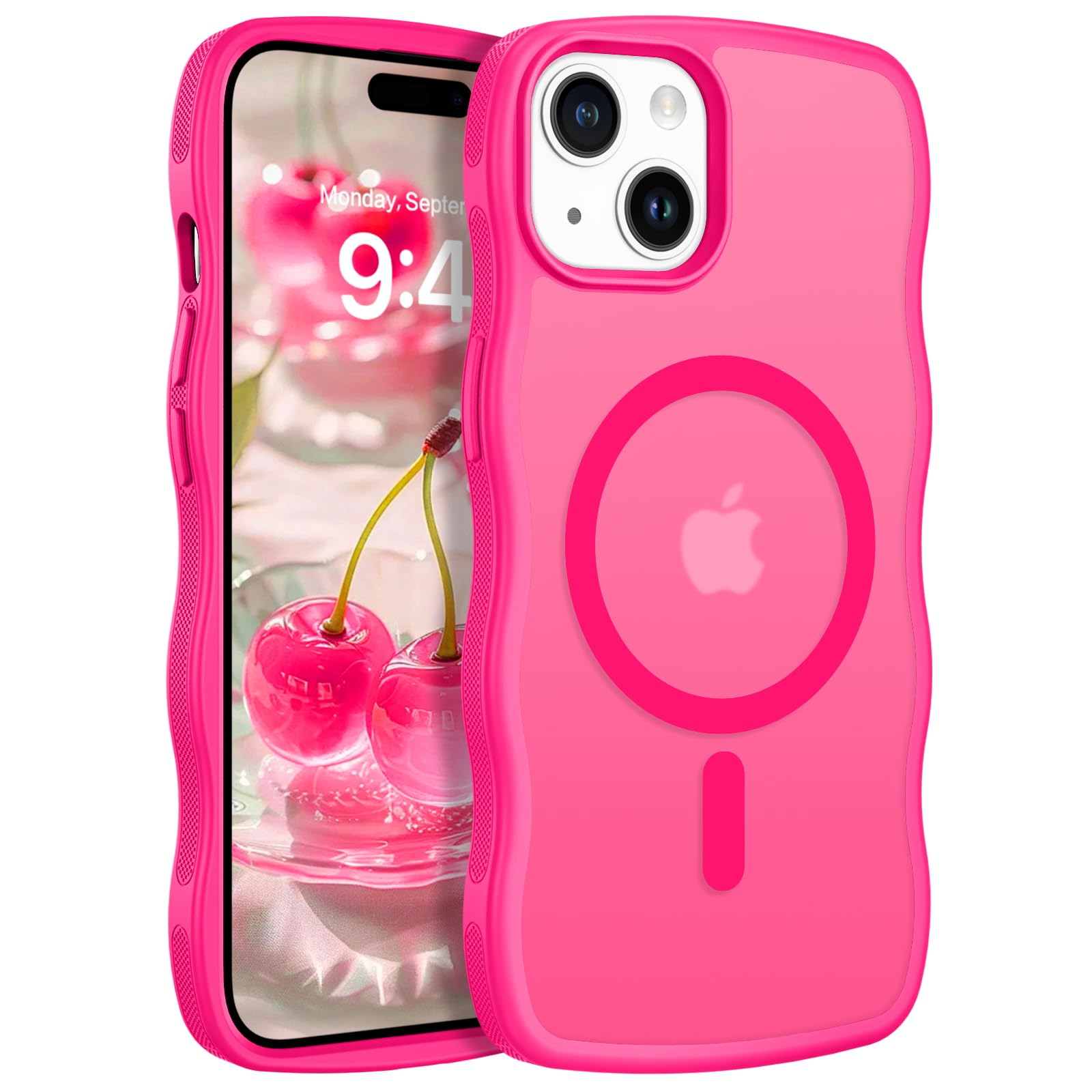 Telaso for iPhone 15 Plus/iPhone 14 Plus Case, Compatible with Magsafe Wave Frame Design Translucent Matte Back Silicone Bumper Magnetic Case for
