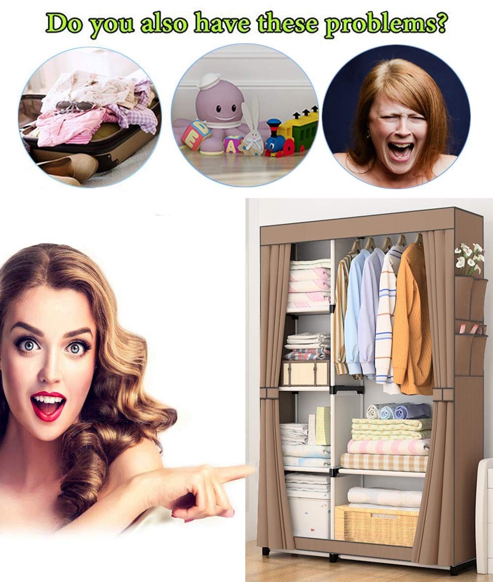 Kleiderschrank Stoffkleiderschrank Faltschrank Wäscheschrank Mit Kleiderstange Mit Hochrollbare Türen Garderobenschrank Mit Reißverschluss Kleiderstange Kleideschrank Textilschrank,E