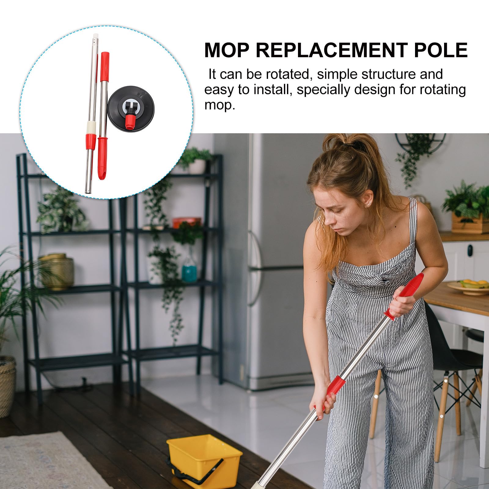 Beavorty Rotomop Ricambio Manico per Mop Rotante in Acciaio Inox e Plastica, Bastone Leggero Testa Girevole