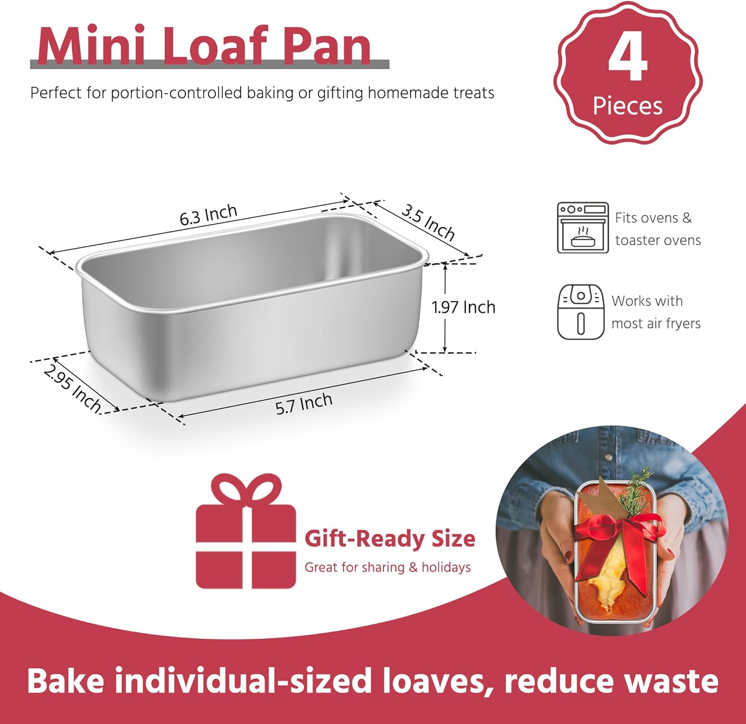 E-far Mini Loaf Pan Set Bundle, Small Stainless Steel Bread Baking Pans for Oven, Metal Bakeware for Bread Meatloaf Cake Brownies, Healthy & Non Toxic, Easy Release & Dishwasher Safe