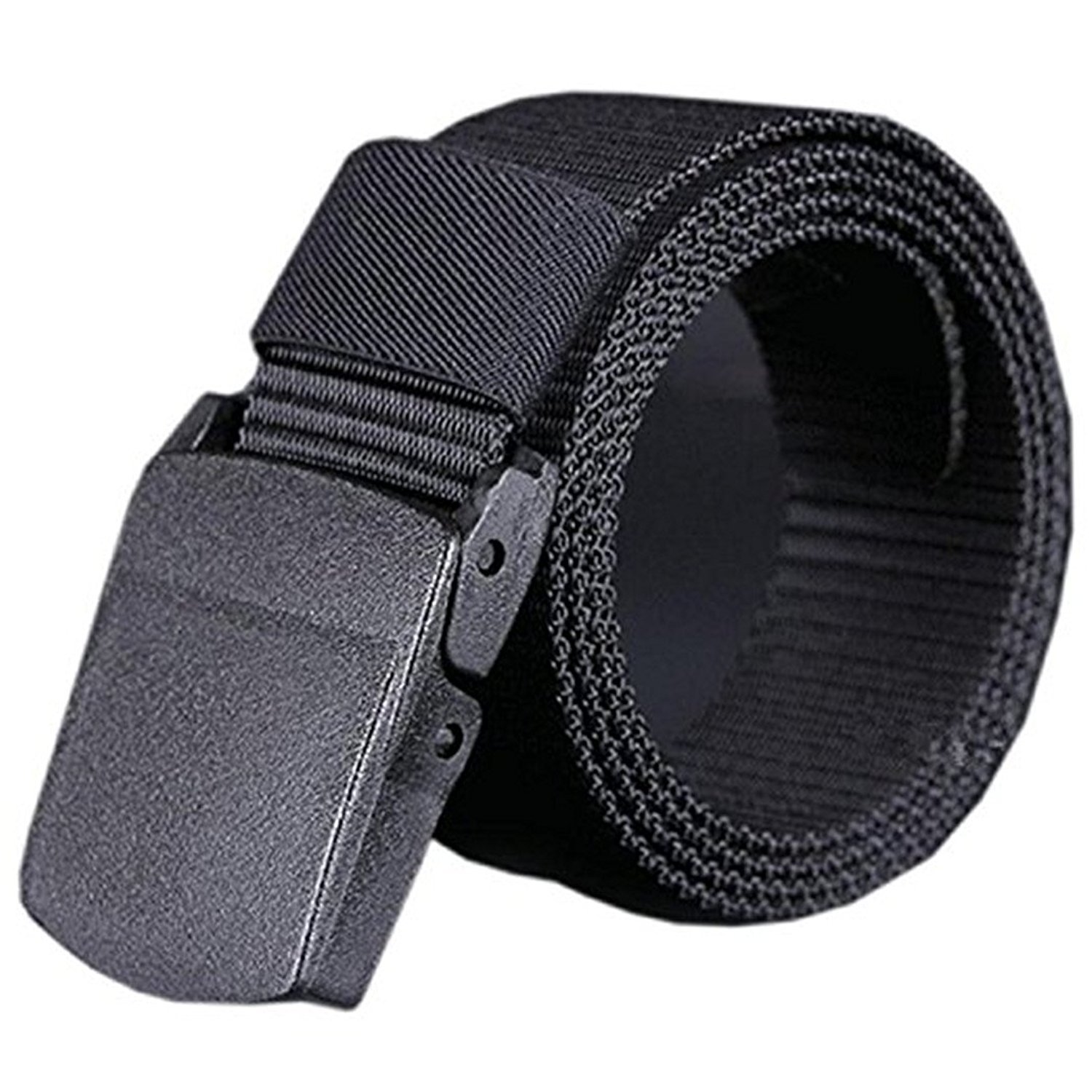 Gemini_mall Men's Black Gemini_mall® Military Style Long Plain Webbing Canvas Belt Automatic Buckle