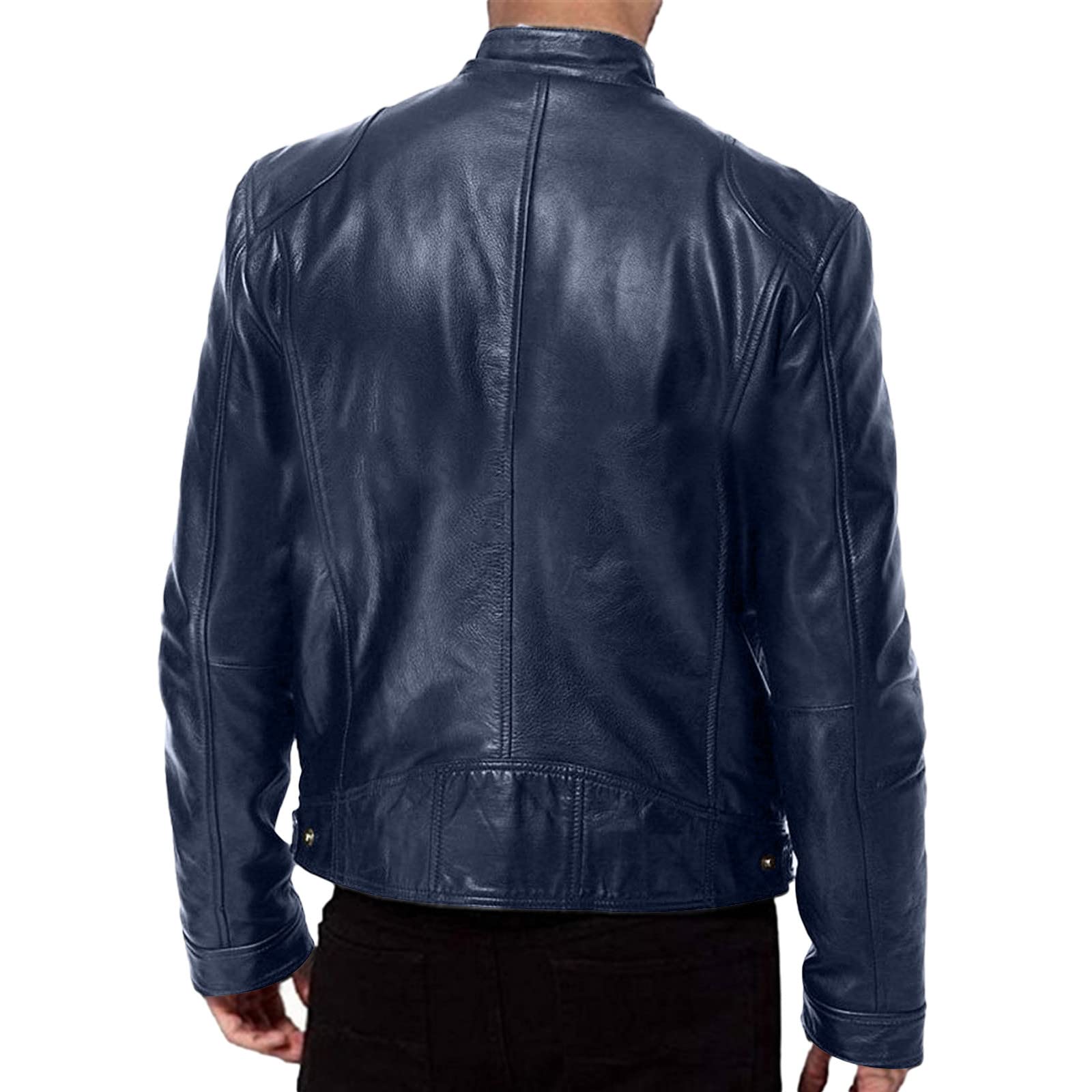Generisch Lederjacke Herren Übergangsjacke Leder Jacken Vintage Motorradjacke Reißverschluss Jacket Slim Fit Lederjacken Kunstlederjacke Leichte Zeitlos Mit Stehkragen Robust