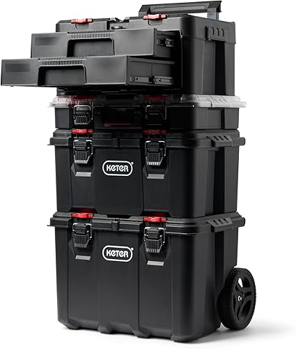 Vista 56 de Keter Masterloader - Caja de herramientas de resina con sistema de bloqueo y contenedores extraíbles, caja de organización y almacenamiento perfecta