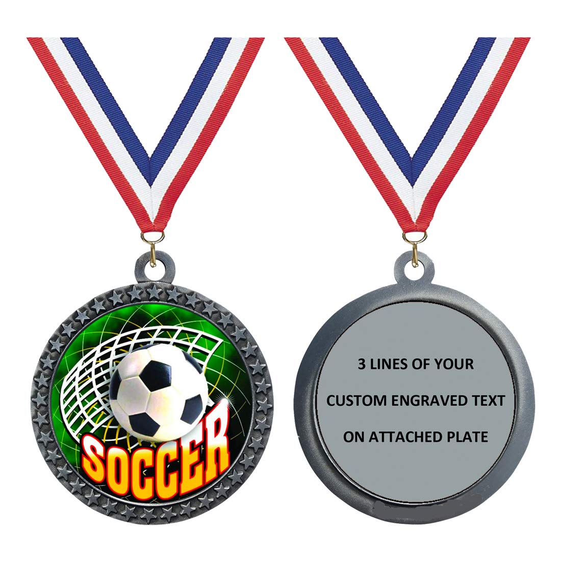 Express Medals Engraved Soccer Silver Medal Trophy Award with Personalized Custom Text LD212-FCL543 1PK