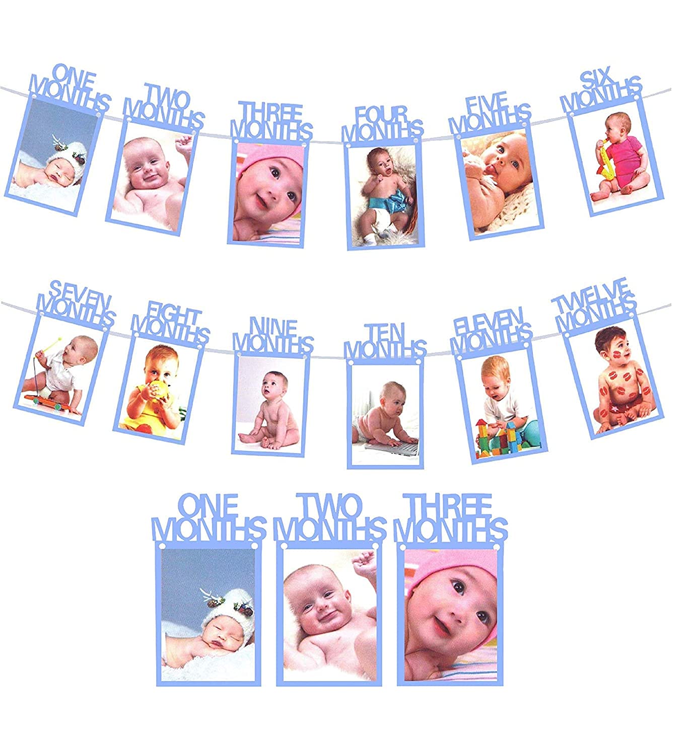 Rozi Decoration 1st Birthday 12 Cards Monthly Photo Banner For Baby Girls Birthday -Blue
