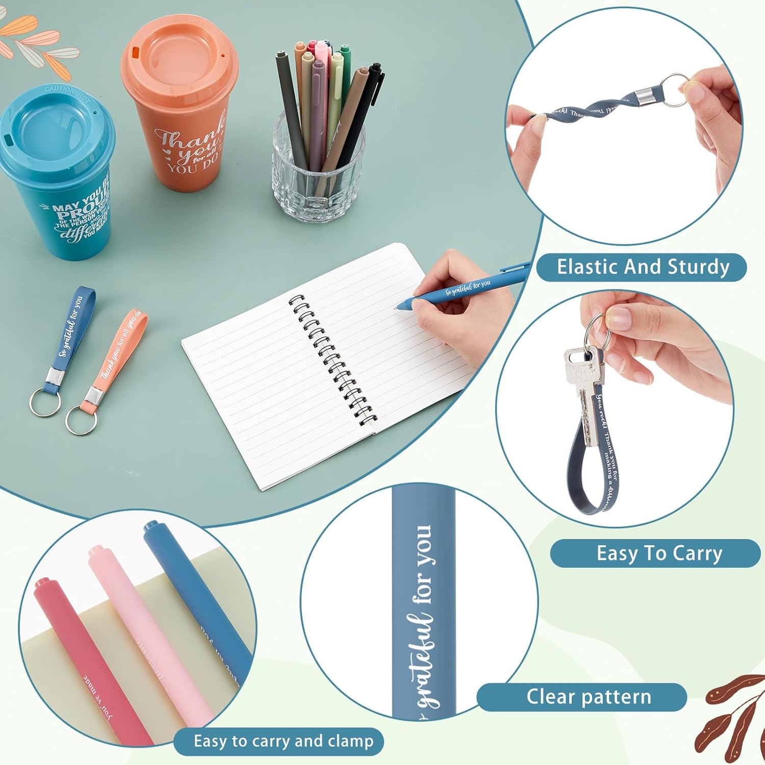 Skylety 12 Set/48 Pcs Employee Appreciation Gifts Bulk Christmas Thank You Gift Set 16 oz Coffee Cups Mini Spiral Notebooks Pens Keychains for Staff Team Teacher Coworker (Morandi Color) - Image 5