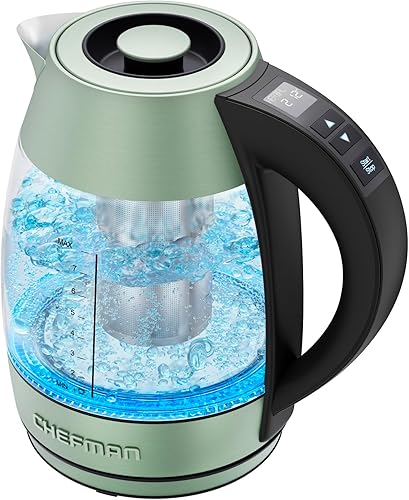 Miniatura 8 de Chefman Tetera eléctrica, hervidor eléctrico de agua caliente de 1.7 litros, caldera de agua con control de temperatura con 5 preajustes, luces LED