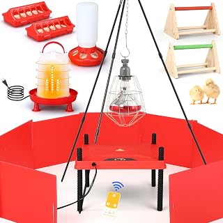 9 Pack Chick Starter Kit Include 0.8 Gal Heated Chicken Waterer, 2.9 Lbs Chick Feeder, Poultry Perch, Flip Top Poultry Feeder, Chicken Brooder Heating Plate, 75w Heat Lamp, Brooders
