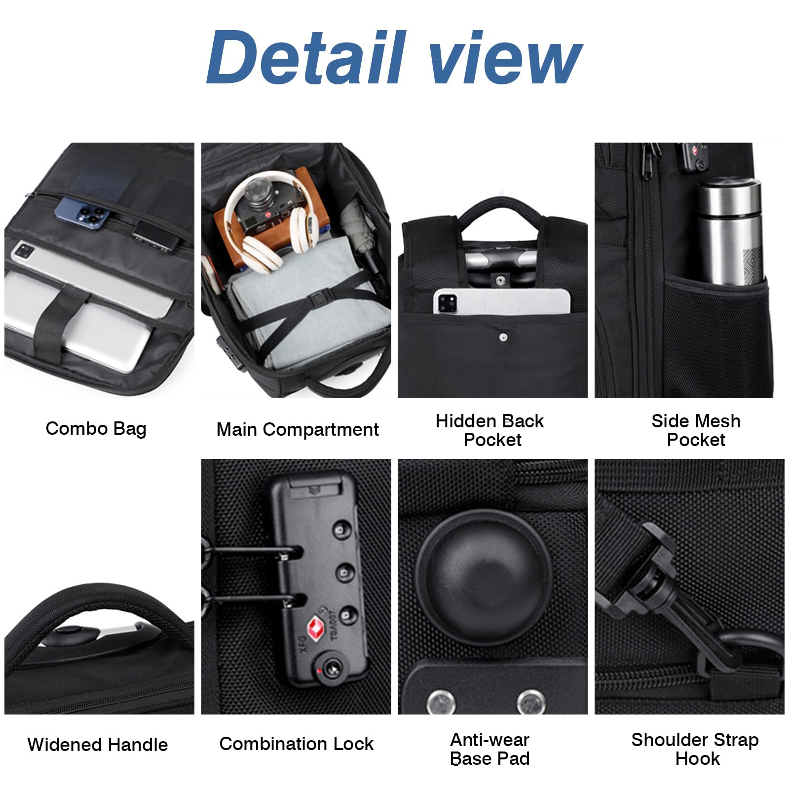 Zaino da Viaggio Trolley con Ruote Bagaglio a Mano Travel Backpack Valigia Suitcase Zainetto 18 Pollici Grande Borsa Laptop per uomo e donna Impermeabile Serratura a Codice Campeggio Scuola Nero