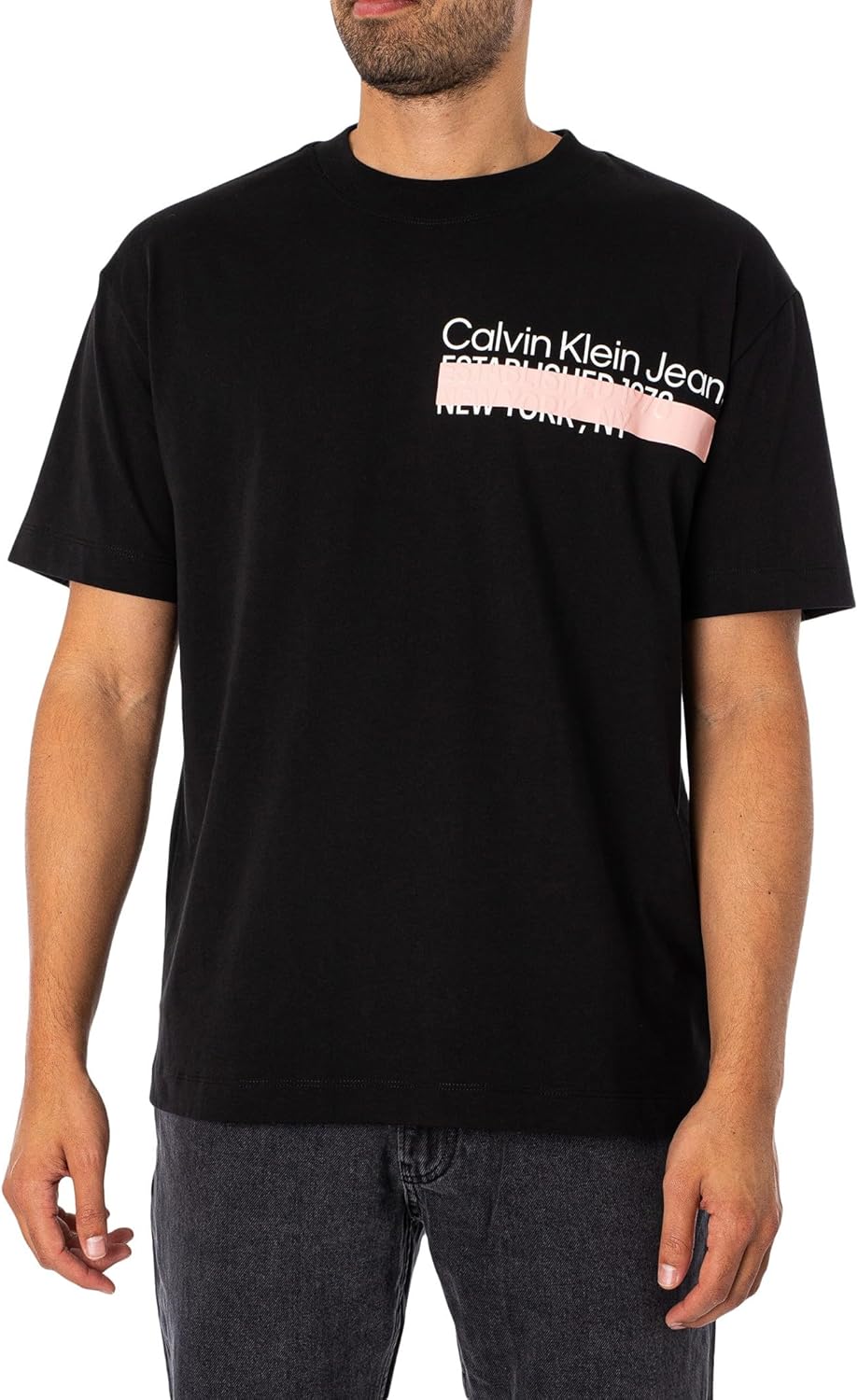 Calvin Klein Jeans Hombre En Capas Dirección Camiseta, Negro, M