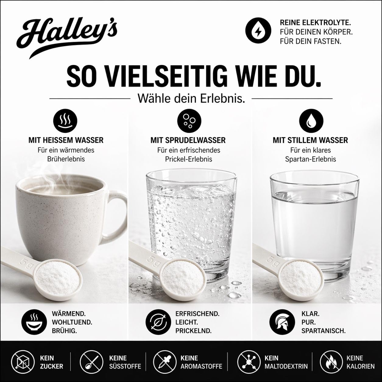 Halley’s Elektrolyte ohne zucker und süßstoff, Elektrolyte pulver 1kg | Elektrolyt Pulver mit Natrium, Kalium & Magnesium (200 Portionen), Elektrolyte ohne Zucker, Süßstoffe & Aromen - für Fasten.