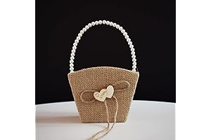 Burlap Rustic Flower Girl Basket with Vintage Pearls