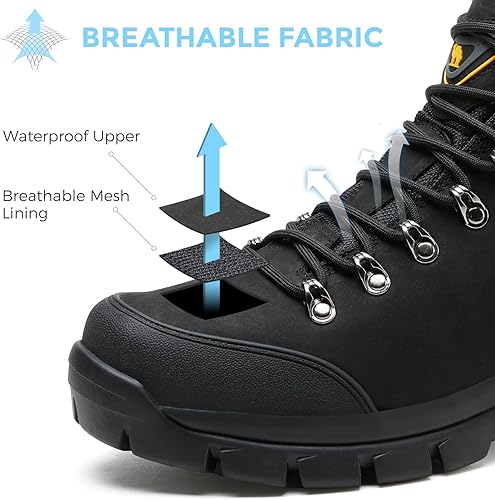 Miniatura 3 de GOLDEN CAMEL Botas de senderismo para hombre, zapatos de trabajo de cuero para hombre, botas de senderismo para exteriores, botas de senderismo para