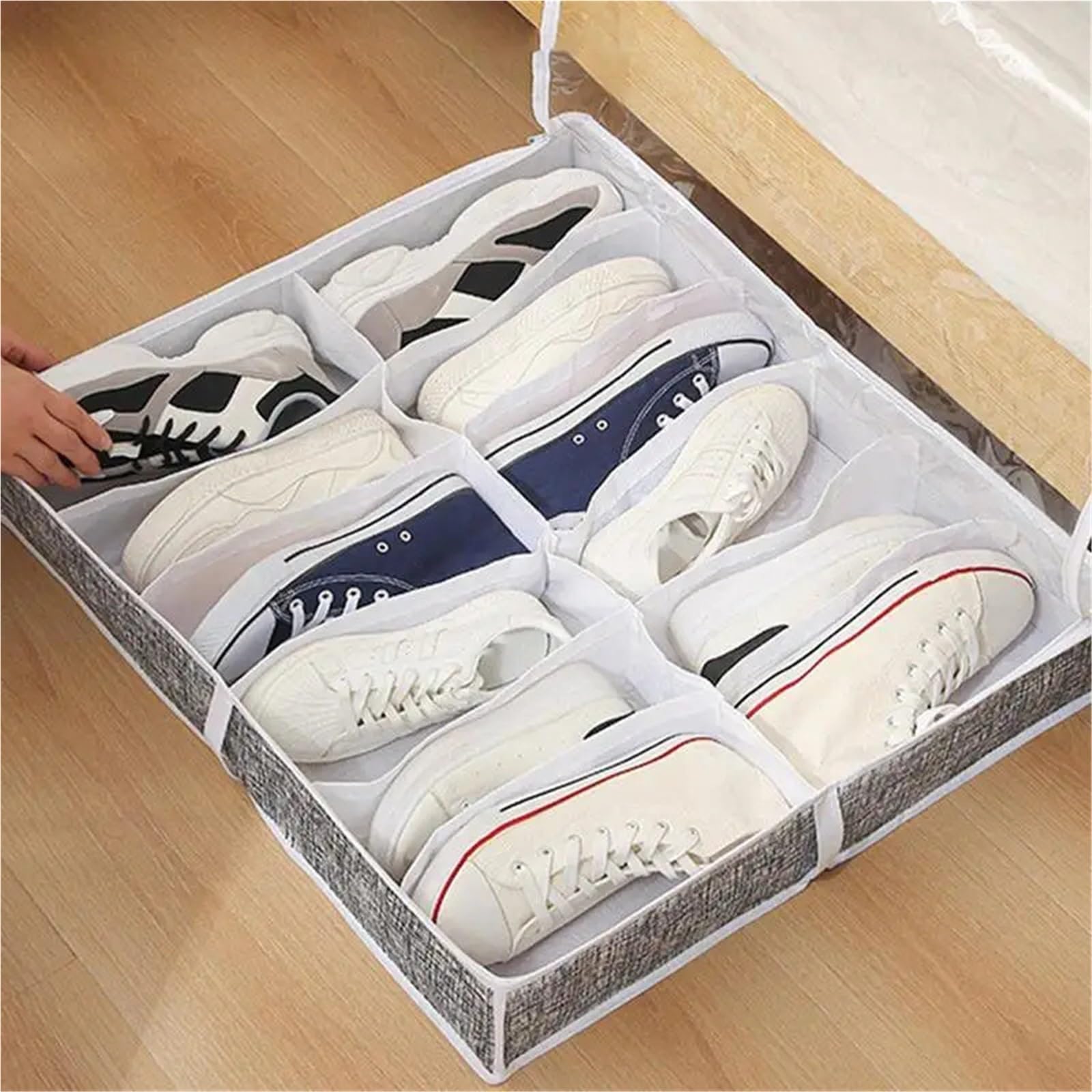 Organizzatore Di Scarpe Sotto Il Letto 2 pezzi pieghevoli sotto il letto, organizer for riporre le scarpe, in tessuto non tessuto, con finestra trasparente, for scarpe salvaspazio Per Riporre Le Scarp