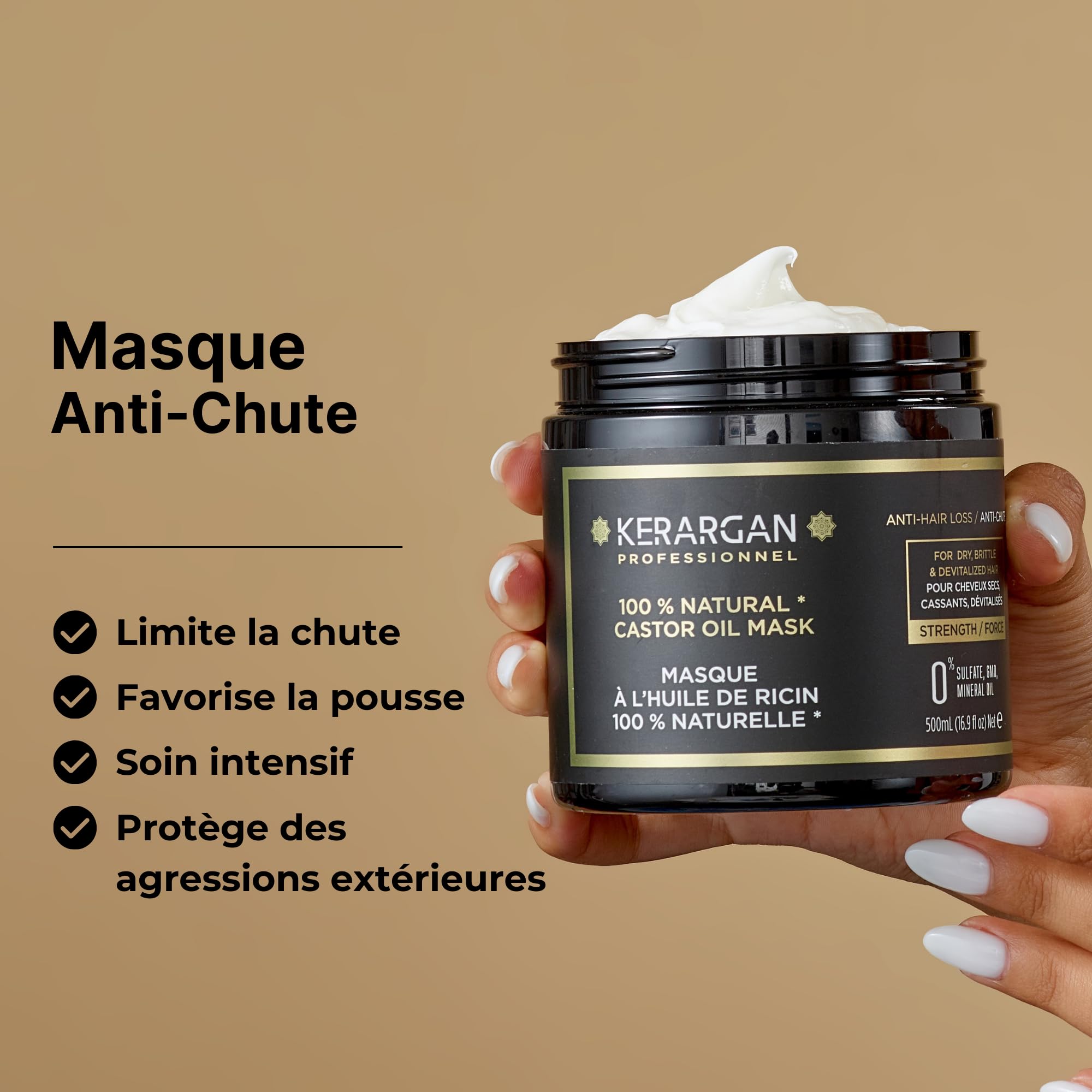 Image secondaire de Masque Capillaire Revitalisant Kerargan à l'Huile de Ricin - Soin Intensif 500ml