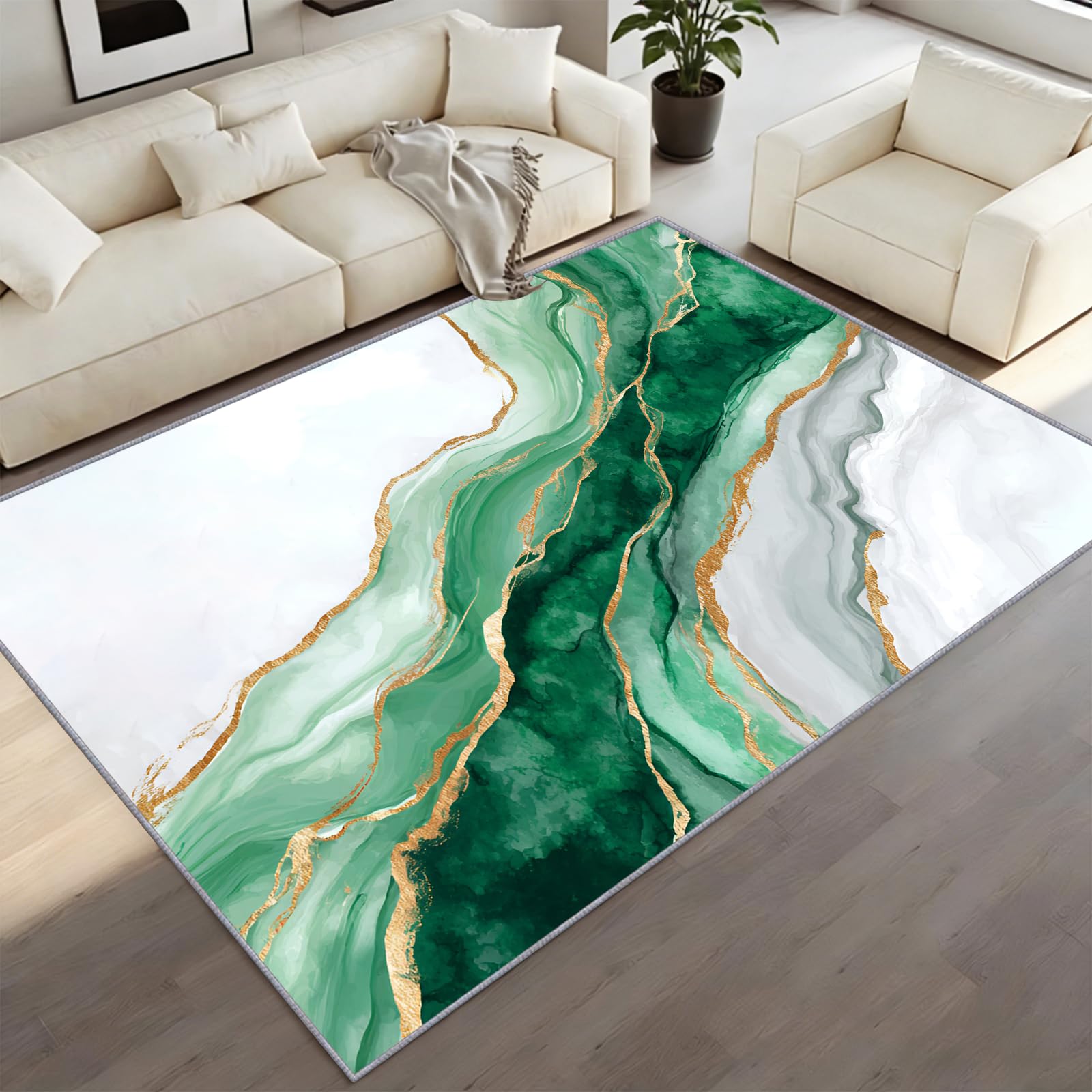 CAQDUEP Emerald Marble Rug 80x150cm Green Agate Marble Area Rug, Luxury Abstract Rugs For Living Room, Modern Minimalist Rugs For Bedroom Dining Room