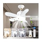 Generic Socket Fan Lights 16 Inch, Ceiling Fans with Lights and Remote, 3 Speed, Dimmable 3 CCT, E26 Base Ceiling Fan for Bedroom, Kitchen, Living Room,GYM, Basement With Extender/White, SF001E